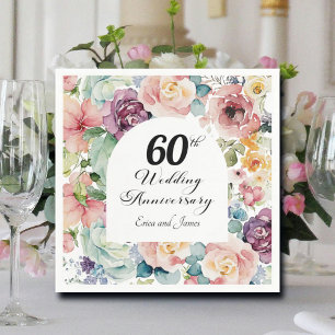 60th Wedding Anniversary Elegant Script Floral Napkin