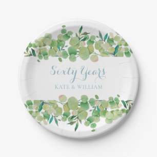 60th Wedding Anniversary Eucalyptus Greenery Paper Plate