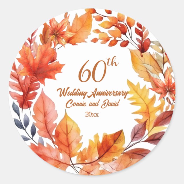 60th Wedding Anniversary Fall Floral Classic Round Sticker (Front)