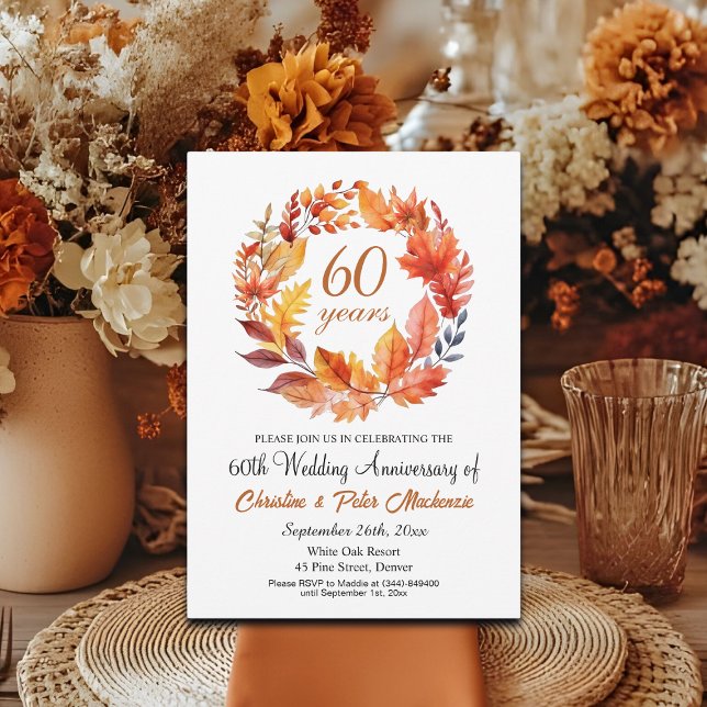 60th Wedding Anniversary Fall Floral Garland Invitation (Creator Uploaded)
