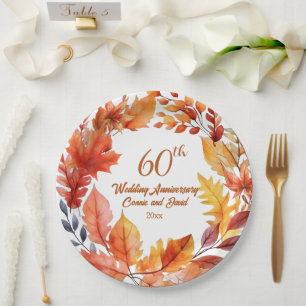 60th Wedding Anniversary Fall Floral Paper Plate