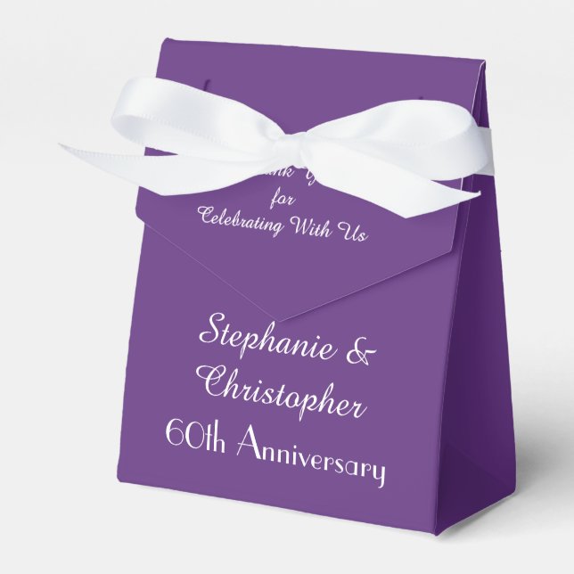 60th Wedding Anniversary Favour Box, Purple Box (Front Side)