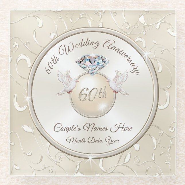 60th Wedding Anniversary Gift Ideas for Parents Glass Coaster (Front)