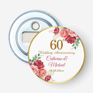 60th Wedding Anniversary Gold Frame Floral Bottle Opener