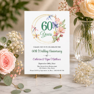 60th Wedding Anniversary Gold Frame Floral Invitation
