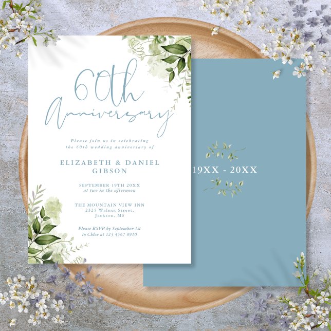60th Wedding Anniversary Greenery Floral Invitation (60th Wedding Anniversary Greenery Floral Invitation)
