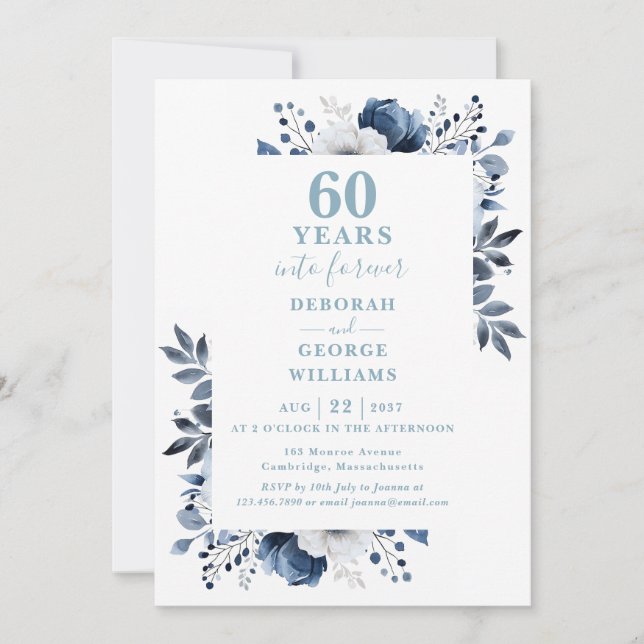 60th Wedding Anniversary Greenery Floral Monogram Invitation (Front)