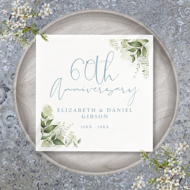 60th Wedding Anniversary Greenery Floral Napkin (60th Wedding Anniversary Greenery Floral Napkins)