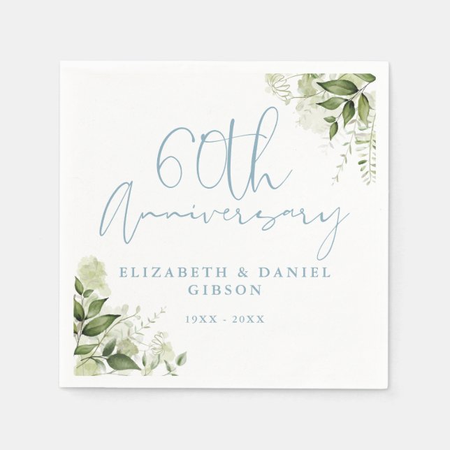 60th Wedding Anniversary Greenery Floral Napkin (Front)