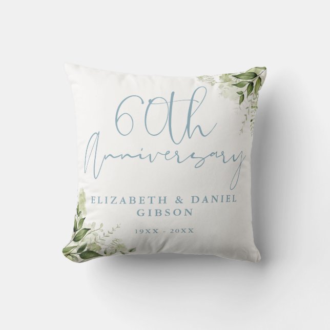 60th Wedding Anniversary Greenery Floral Photo Cushion (Front)