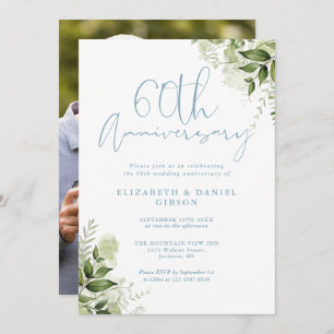 60th Wedding Anniversary Greenery Floral Photo Invitation