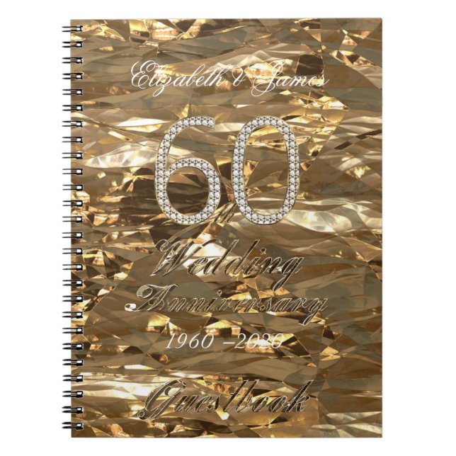 60th Wedding Anniversary Guest Book Gold Diamonds (Front)