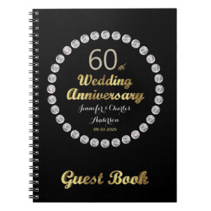60th Wedding Anniversary Guest Book Gold Diamonds