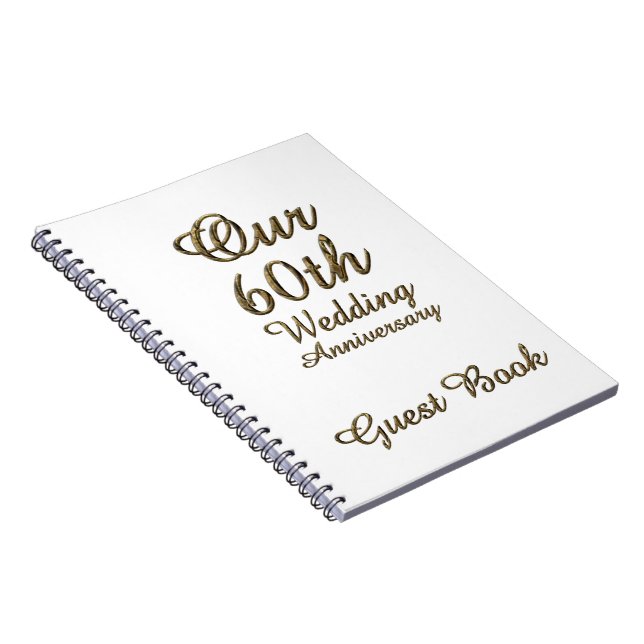 60th Wedding Anniversary Guest Book Gold White (Right Side)
