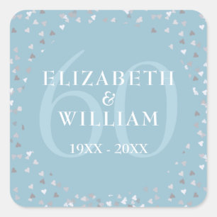 60th Wedding Anniversary Hearts Confetti Square Sticker