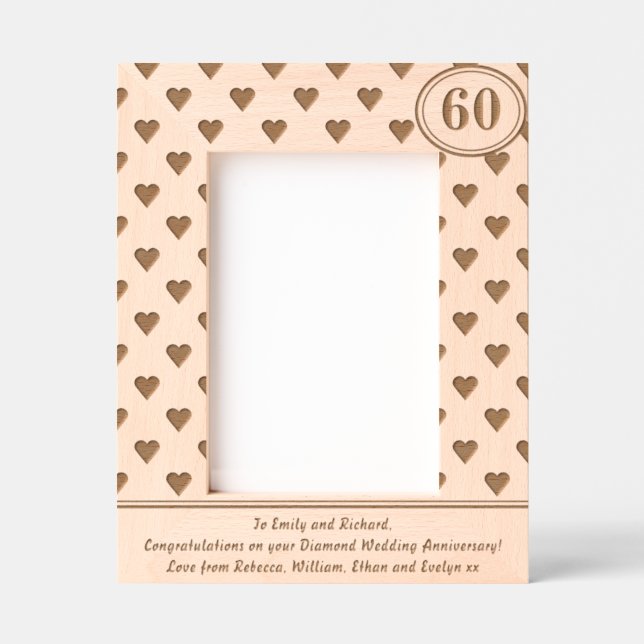60th Wedding Anniversary Hearts Personalised Etched Frames (Front)