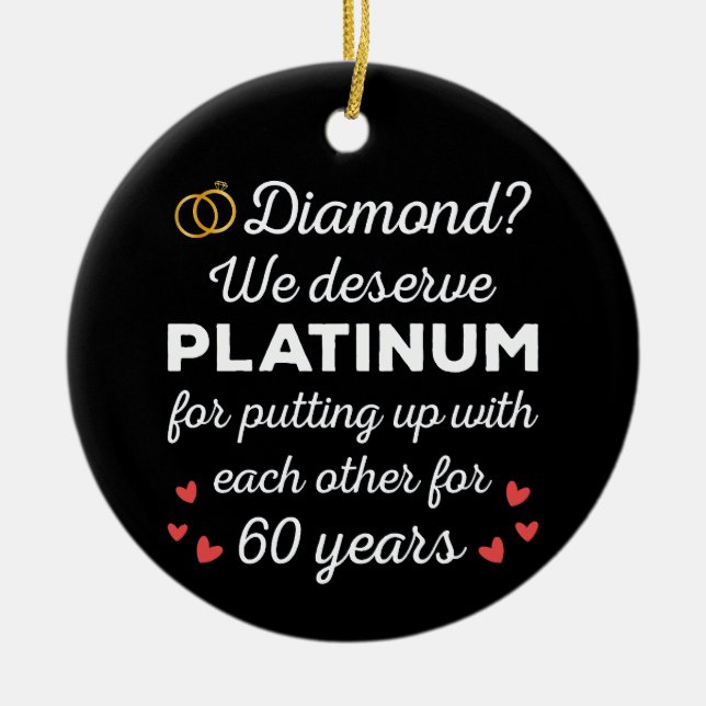 60th Wedding Anniversary I - Diamond Funny Couple Ceramic Tree Decoration (Front)