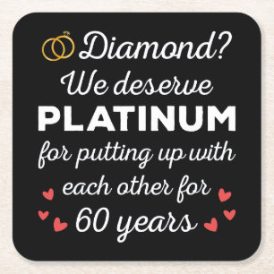 60th Wedding Anniversary I - Diamond Funny Couple Square Paper Coaster