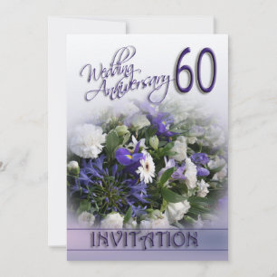 60th Wedding Anniversary Invitation Blue Flowers