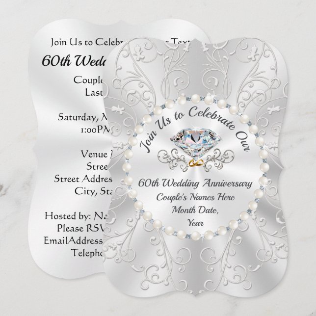 60th Wedding Anniversary Invitation Cards (Front/Back)
