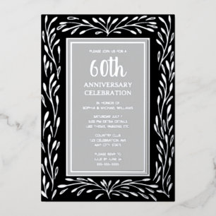 60th Wedding Anniversary Invitations Black Gray