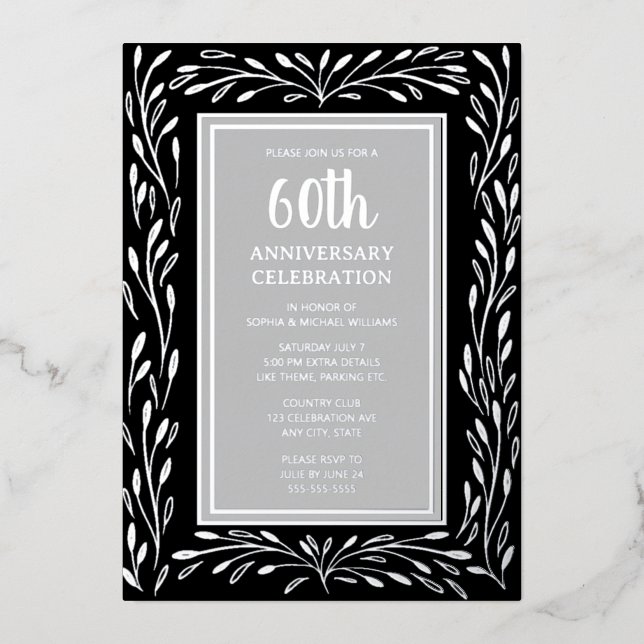 60th Wedding Anniversary Invitations Black Grey (Front)