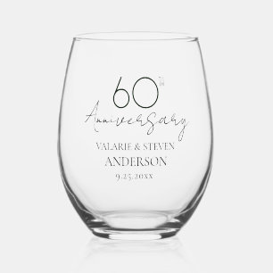 60th Wedding Anniversary Keepsake Stemless Wine Glass