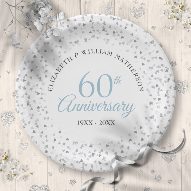 60th Wedding Anniversary Love Hearts Confetti Paper Plate (60th Wedding Anniversary Love Hearts Confetti Paper Plates)