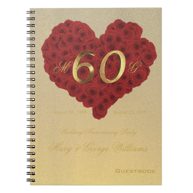 60th Wedding Anniversary Party Guestbook Red Roses Notebook (Front)