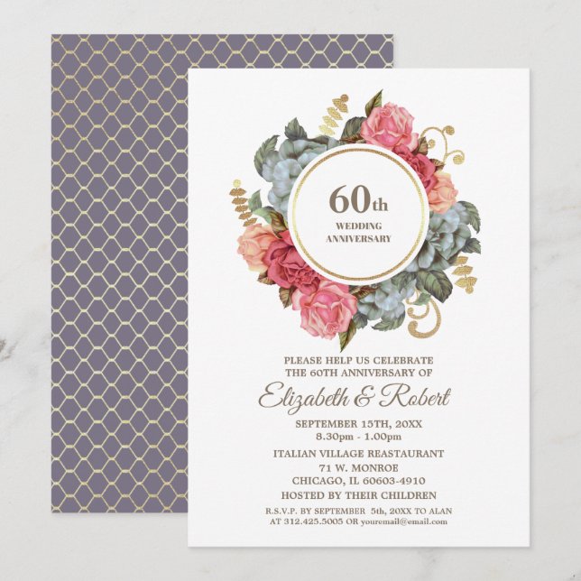 60th Wedding Anniversary Party Invitations (Front/Back)