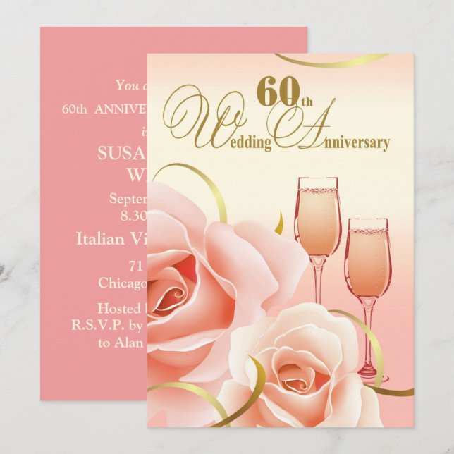 60th Wedding Anniversary Party Invitations (Front/Back)