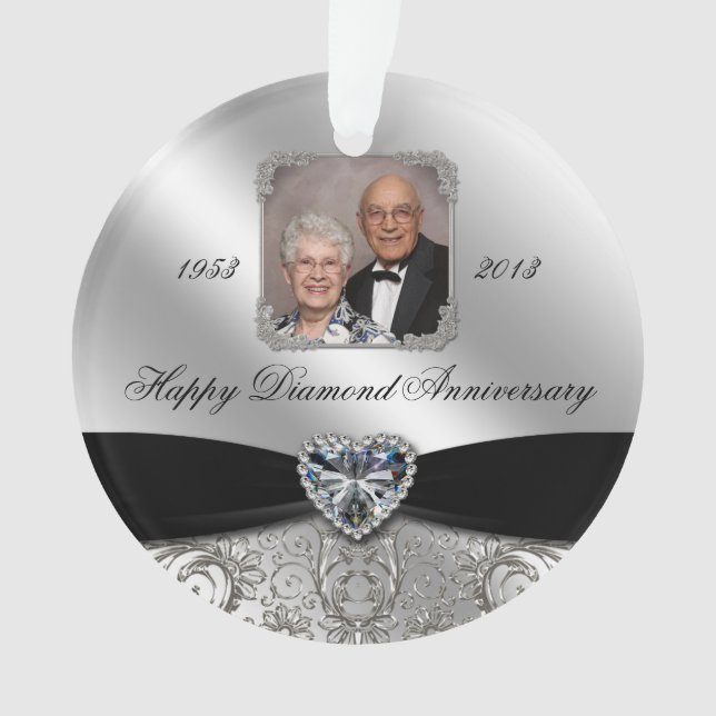 60th Wedding Anniversary Photo Acrylic Ornament (Front)