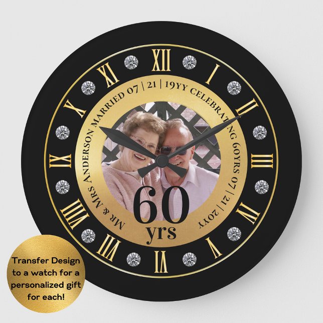 60th Wedding Anniversary PHOTO Gift Diamond Sixty Large Clock (Creator Uploaded)
