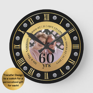 60th Wedding Anniversary PHOTO Gift Diamond Sixty Round Clock