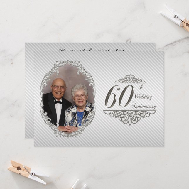 60th Wedding Anniversary Photo Invitation Card (Front/Back In Situ)