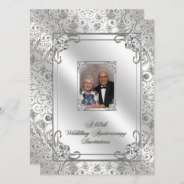 60th Wedding Anniversary Photo Invitation Card (Front/Back)
