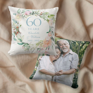 60th Wedding Anniversary Photo Roses Watercolor Cushion