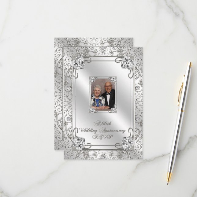 60th Wedding Anniversary Photo RSVP Card (Front/Back In Situ)