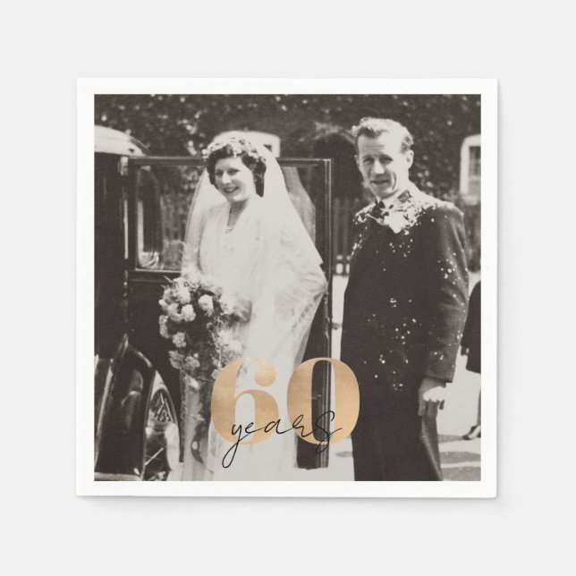 60th Wedding Anniversary Photo Then & Now Napkin (Front)