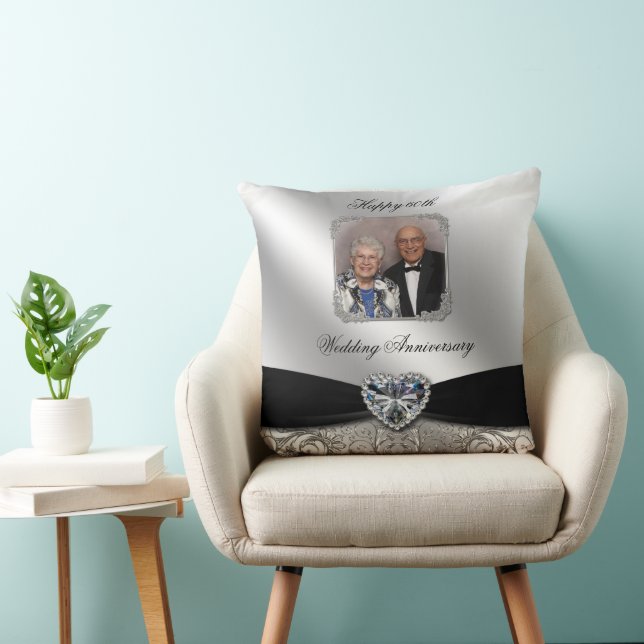 60th Wedding Anniversary Photo Throw Pillow (Chair)
