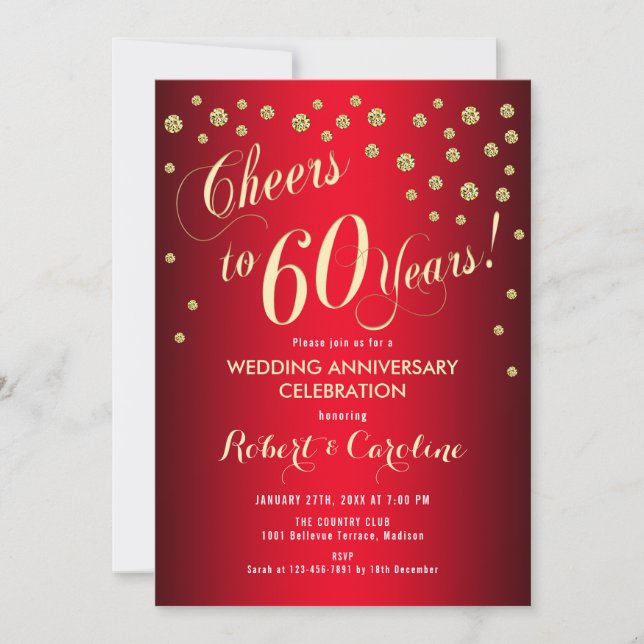 60th Wedding Anniversary - Red & Gold Invitation (Front)