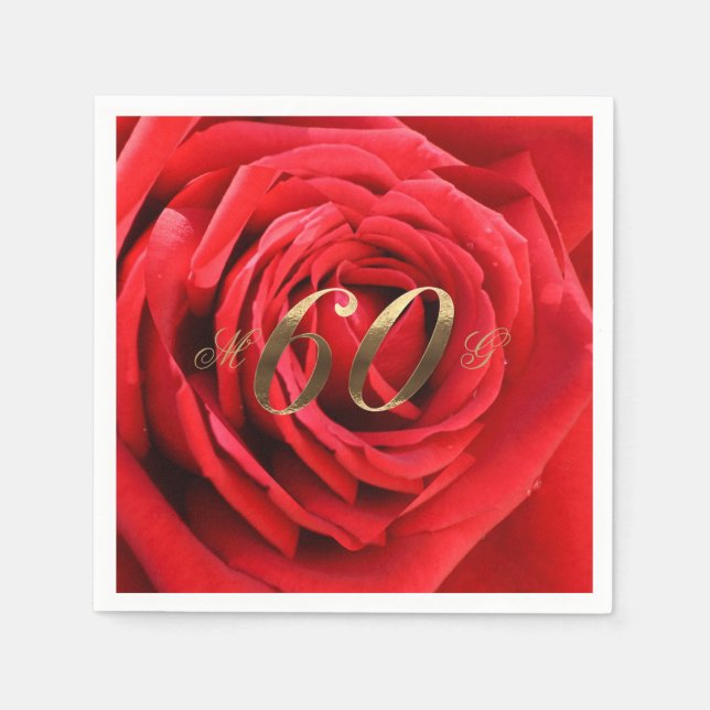 60th Wedding Anniversary Red Roses Heart Elegant Napkin (Front)