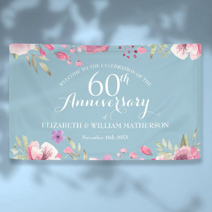 60th Wedding Anniversary Roses Floral Welcome Banner