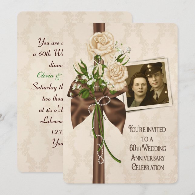 60th Wedding Anniversary Roses Invitation (Front/Back)