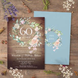 60th Wedding Anniversary Roses Rustic Wood Invitation
