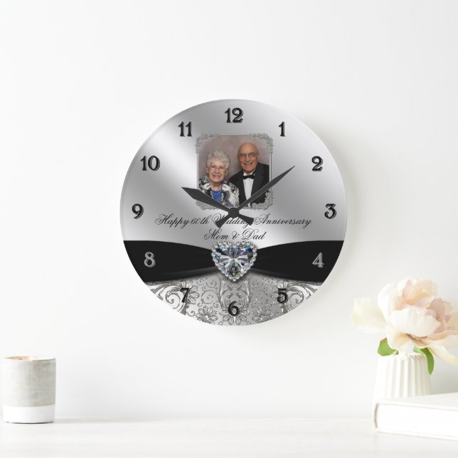 60th Wedding Anniversary Round Photo Wall Clock (Home)