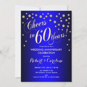 60th Wedding Anniversary - Royal Blue & Gold Invitation