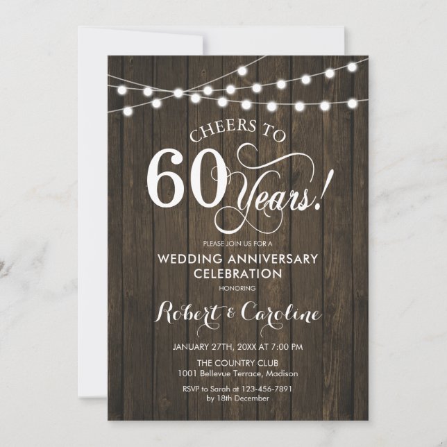 60th Wedding Anniversary - Rustic Wood Invitation (Front)