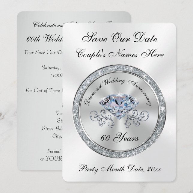 60th Wedding Anniversary Save the Date Cards (Front/Back)