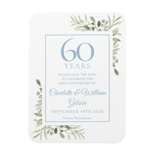 60th Wedding Anniversary Save the Date Greenery Magnet (Vertical)